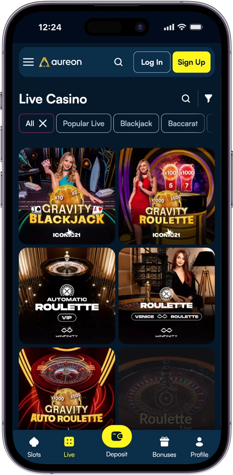 Live casino bij AureonPlay Casino
