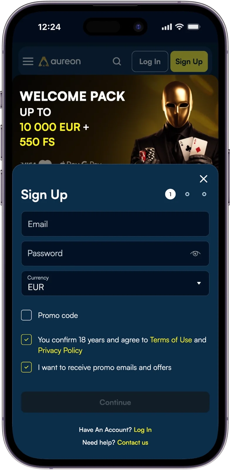 Registratie bij AureonPlay Casino