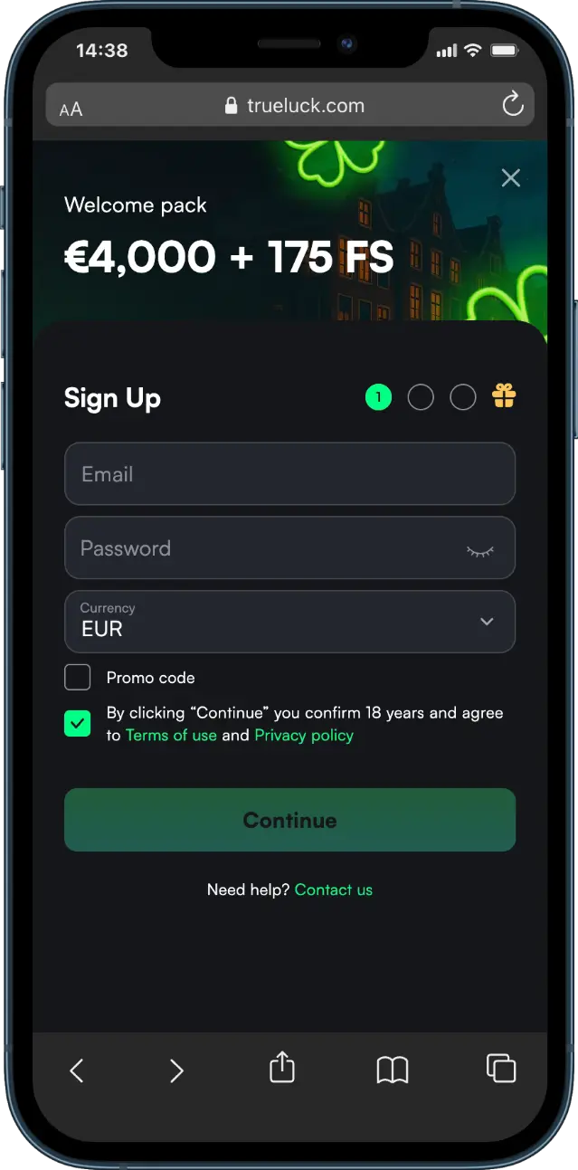 TrueLuck Casino Registratie