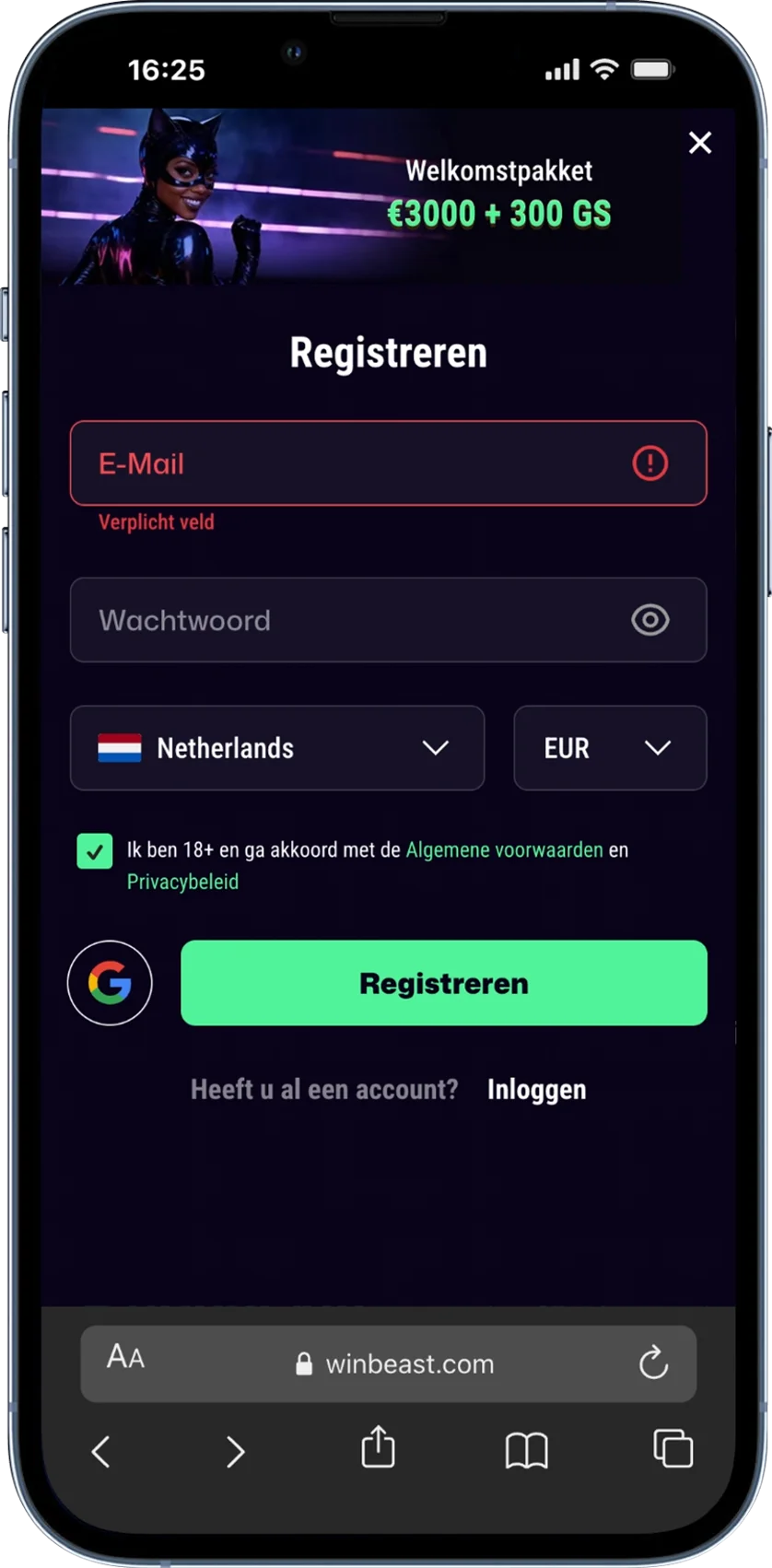 WinBeast Casino registratie