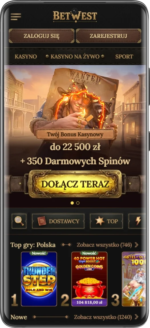 Mobilna wersja BetWest Casino