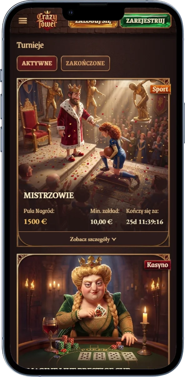 Zrzut ekranu sekcji turniejów w CrazyTower