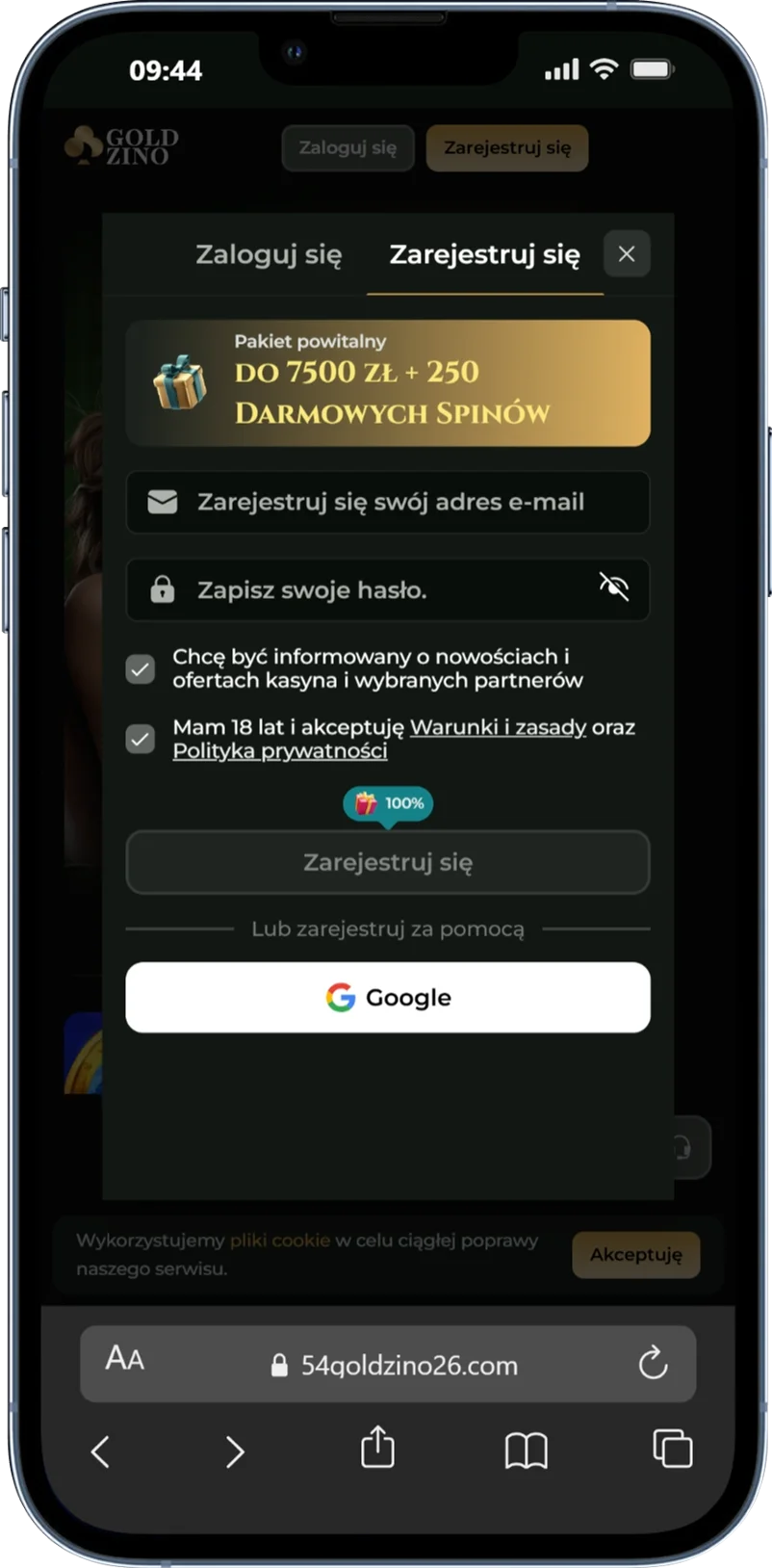 Rejestracja w Goldzino