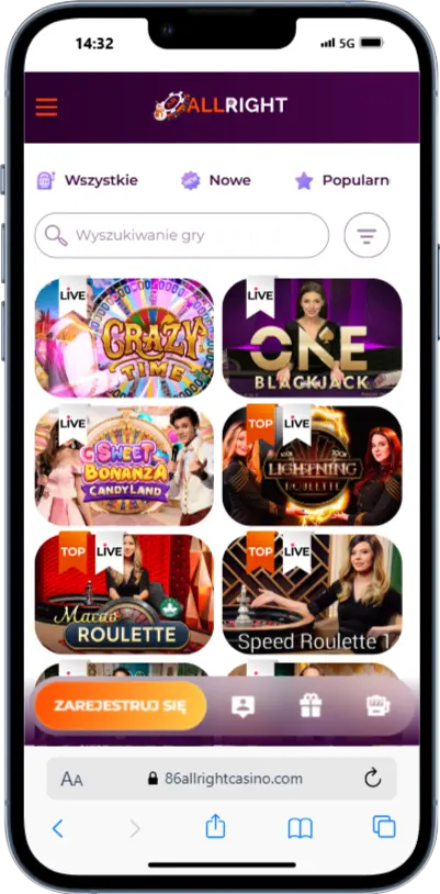 Gry na żywo Allright Casino Gry na żywo w kasynie Allright Casino