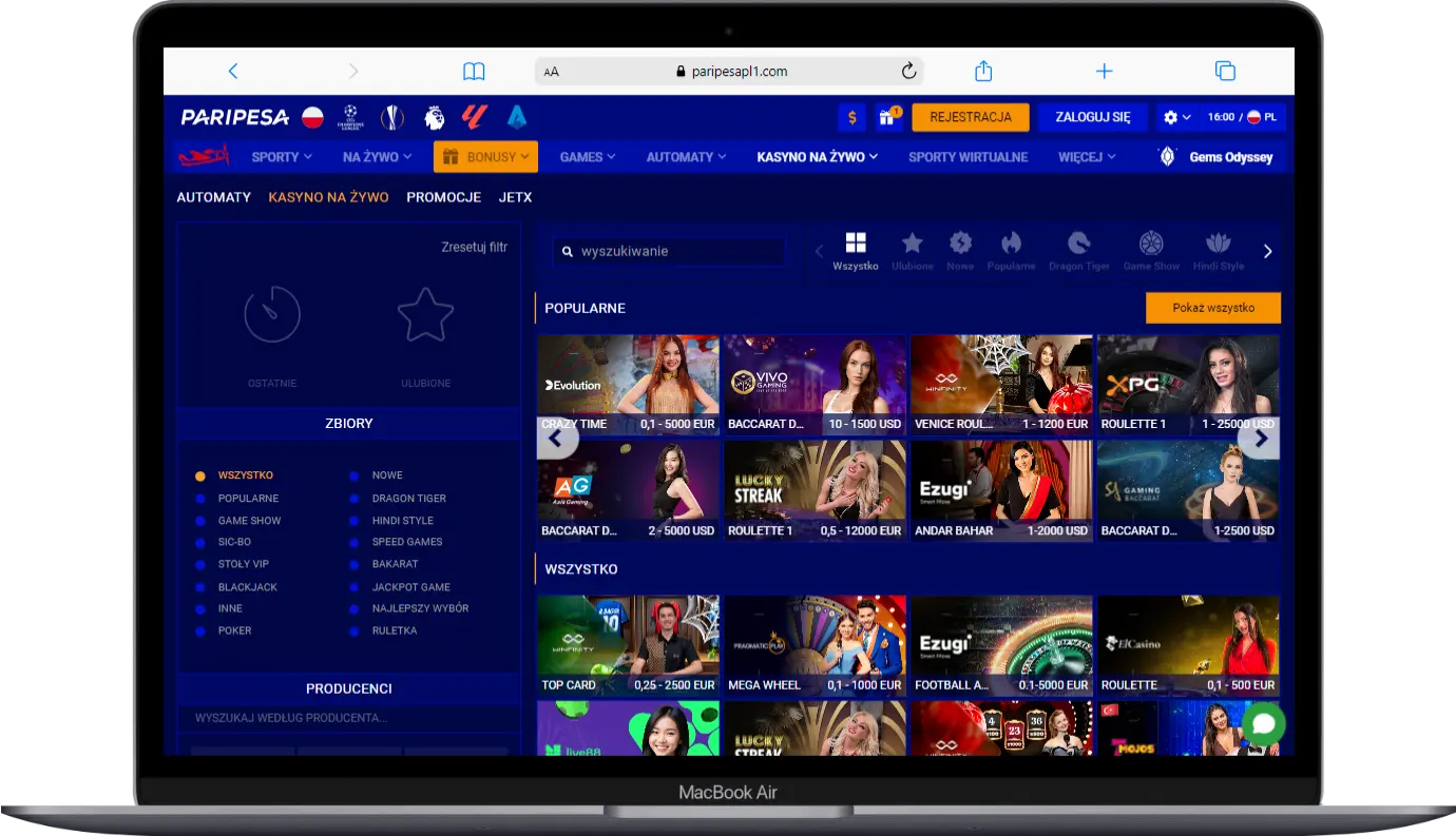 Kasyno na żywo w Paripesa Casino Kasyno na żywo w Paripesa