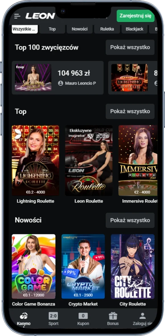 Sekcja Kasyno Na Żywo z grami live