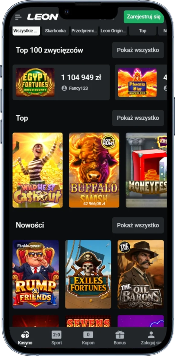Katalog gier dostępnych na stronie Casino Leon