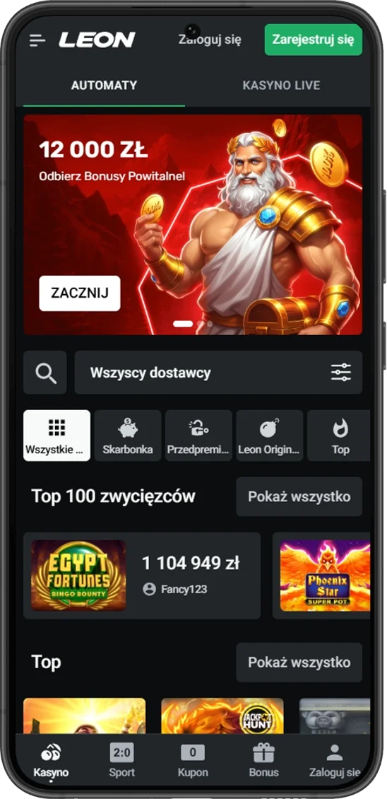 Mobilna wersja Leon Casino na urządzeniu z Androidem