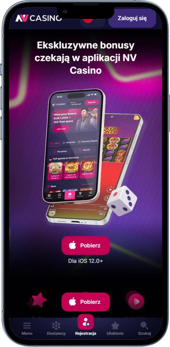 Zrzut ekranu przedstawiający bonus za pobranie aplikacji NV Casino