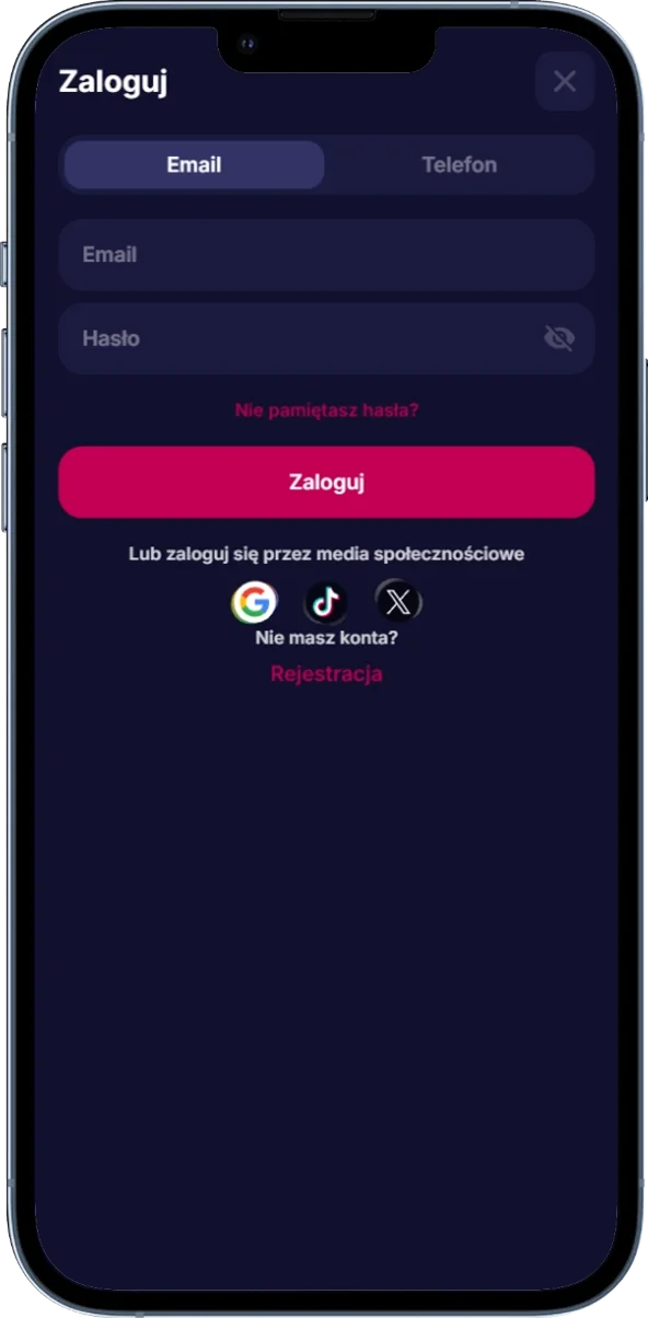 Zrzut ekranu przedstawiający formularz logowania do NV Casino