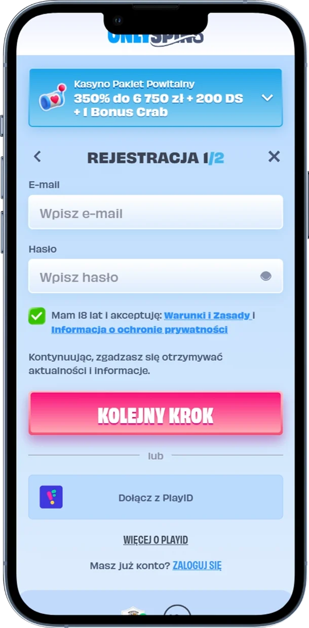 Rejestracja w OnlySpins