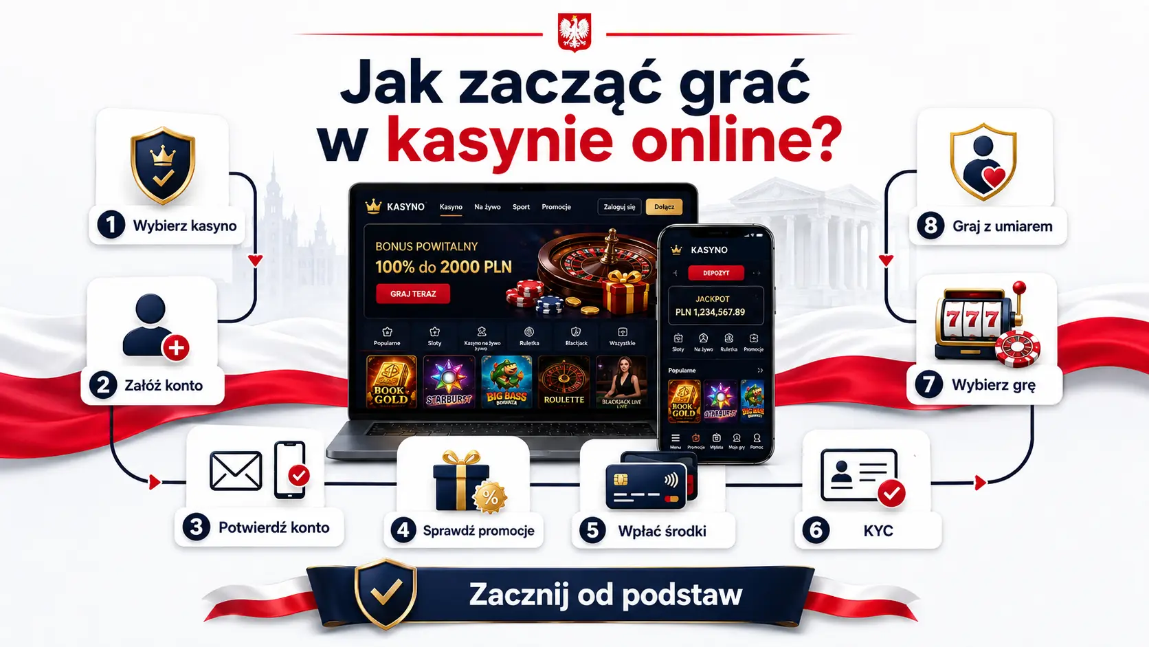 Etapy rejestracji, weryfikacji konta, wpłaty środków i wyboru gry w kasynie internetowym
