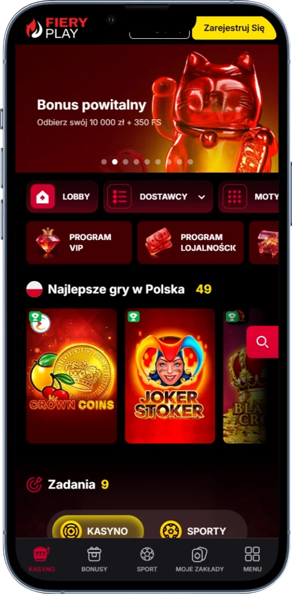 Pierwszy ekran oficjalnej strony FieryPlay Casino