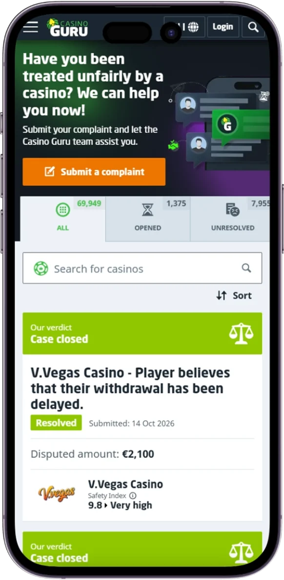 Zrzut ekranu przedstawiający stronę główną serwisu Casino Guru