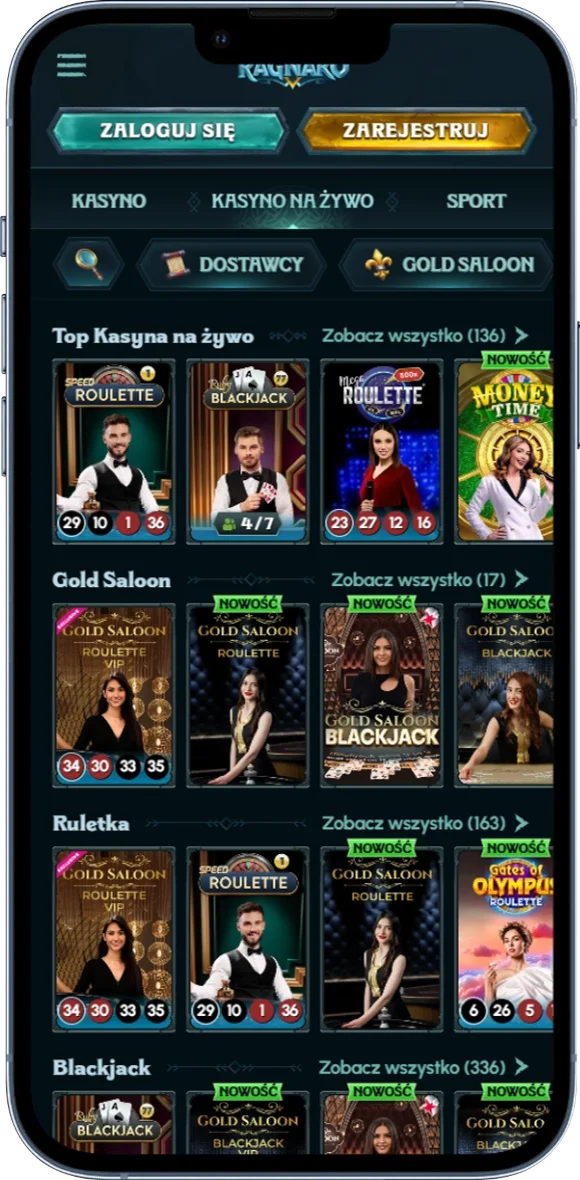 Kasyno na żywo w Ragnaro Casino z grami z prawdziwymi krupierami
