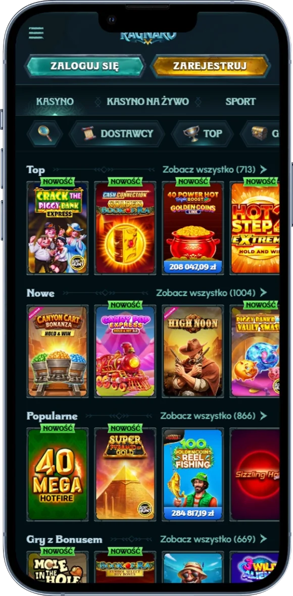 Katalog gier w Ragnaro Casino z automatami i grami stołowymi