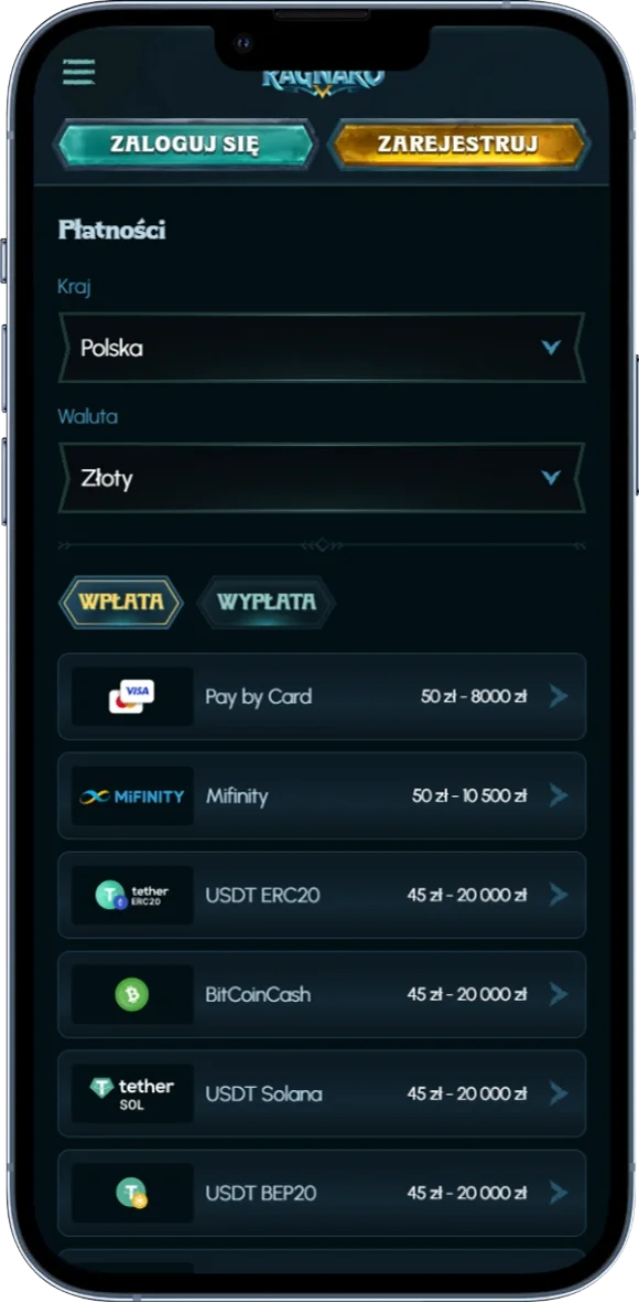 Metody wpłat dostępne w Ragnaro Casino dla polskich graczy