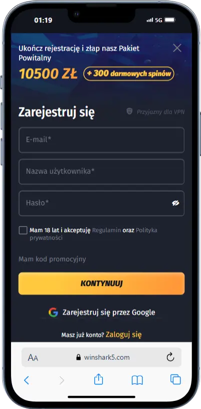 Rejestracja Winshark Rejestracja w kasynie Winshark