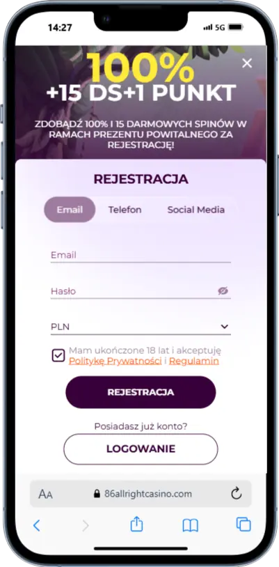 Rejestracja Allright Casino Rejestracja w kasynie Allright Casino