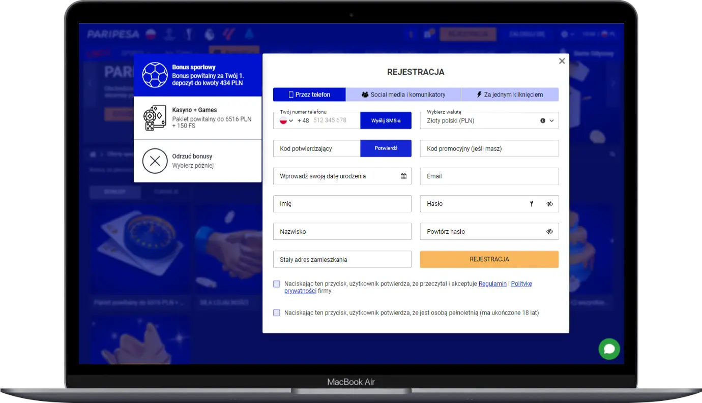 Rejestracja w Paripesa Casino Rejestracja w Paripesa