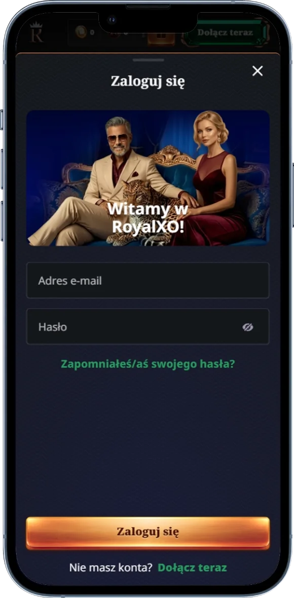 Zrzut ekranu logowania do konta gracza w RoyalXO