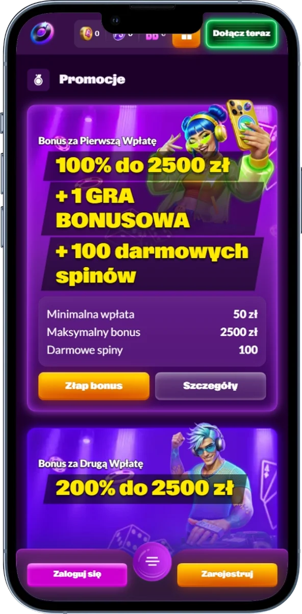 Zrzut ekranu sekcji z bonusami i promocjami SlotRave
