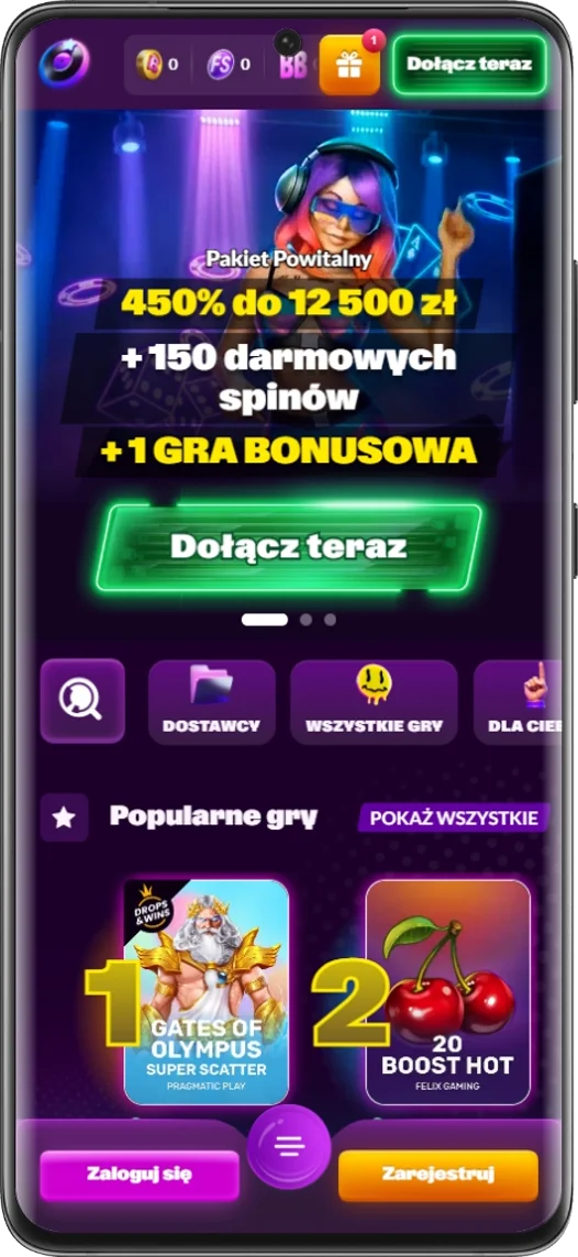Zrzut ekranu przedstawiający mobilną wersję strony SlotRave na Androidzie