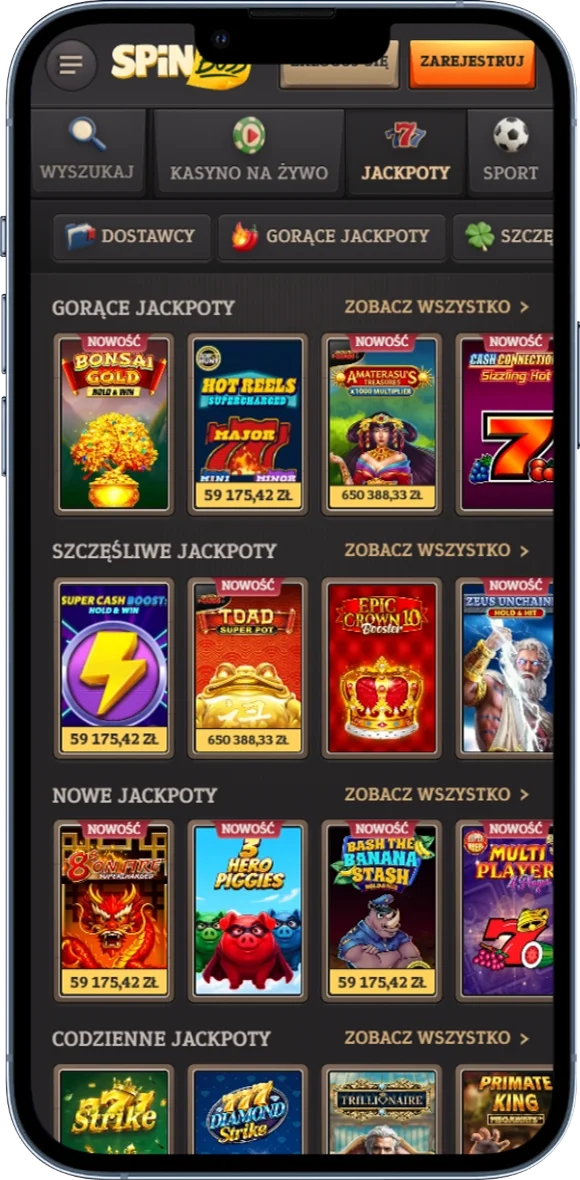 Sekcja Jackpoty w SpinBoss Casino