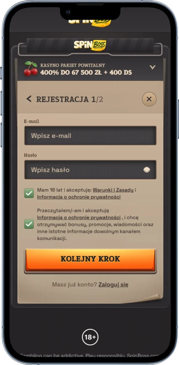 Rejestracja w SpinBoss Casino