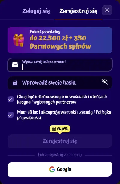 Rejestracja w kasynie SpinGranny