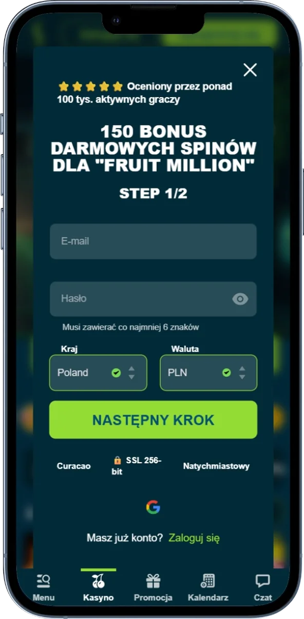 Formularz rejestracji konta w Stakemania