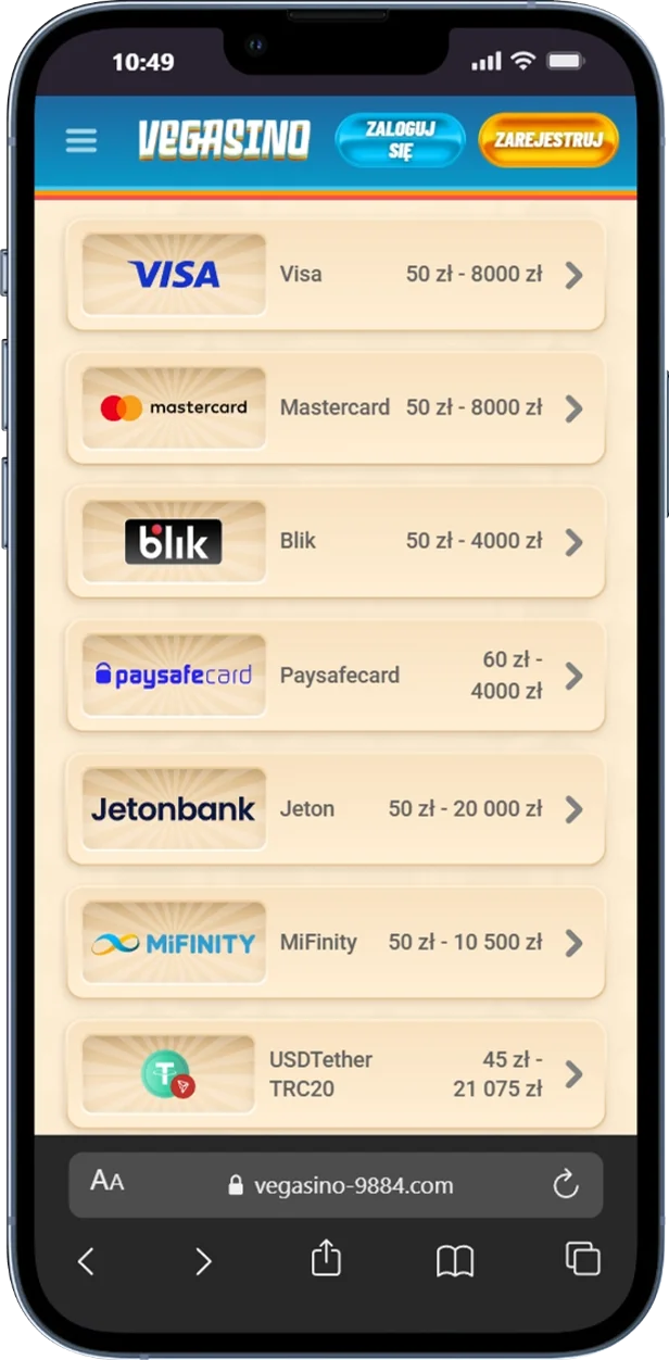 Vegasino Metody płatności