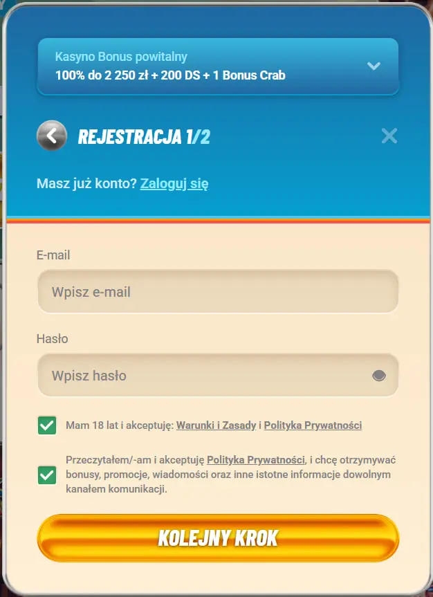 Rejestracja w Vegasino