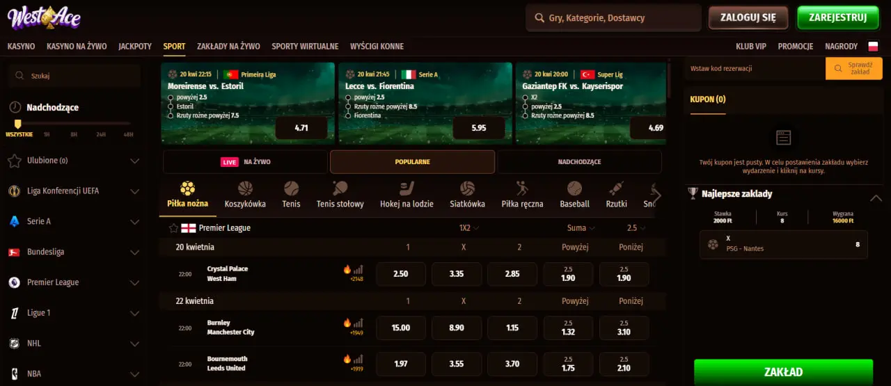 Betting w kasynie WestAce