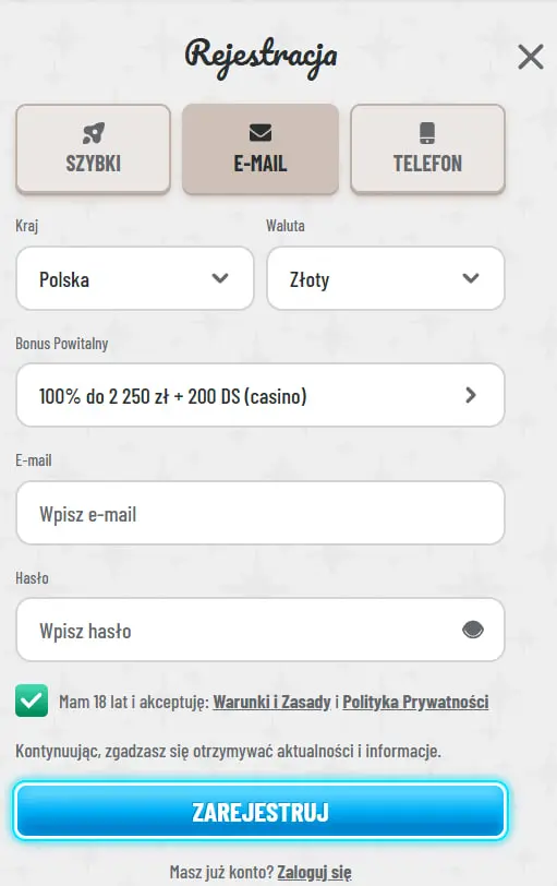Rejestracja konta w kasynie online Wyns