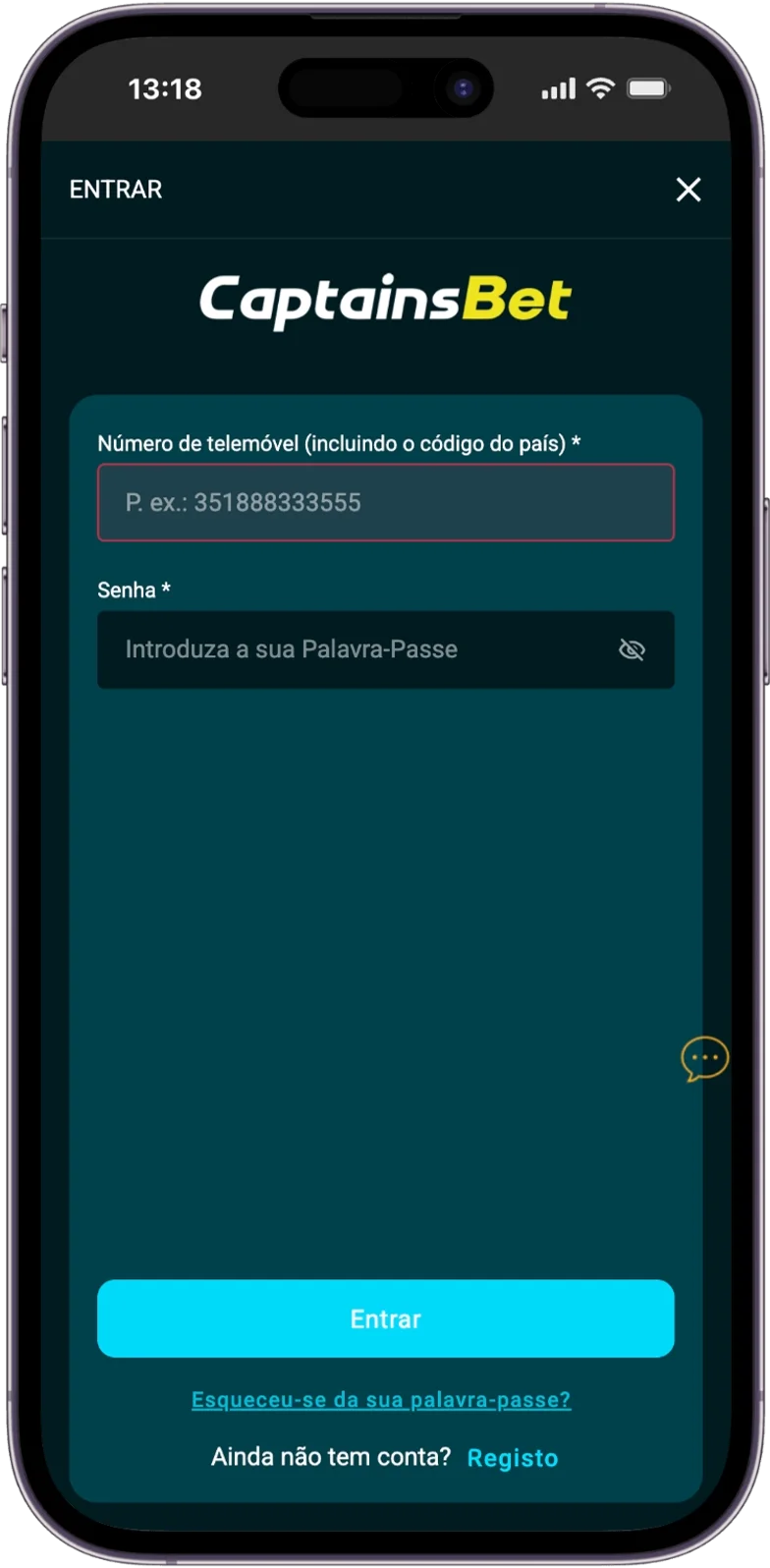 Início de sessão da Captainsbet Casino