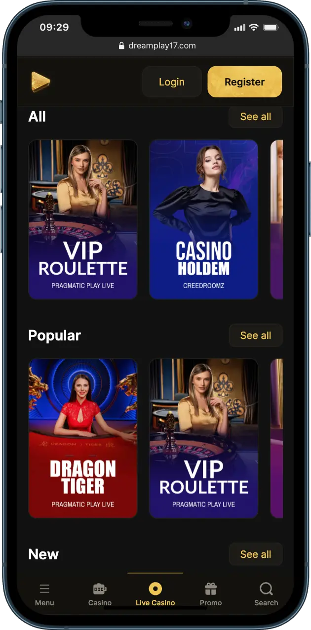 DreamPlay Casino ao vivo