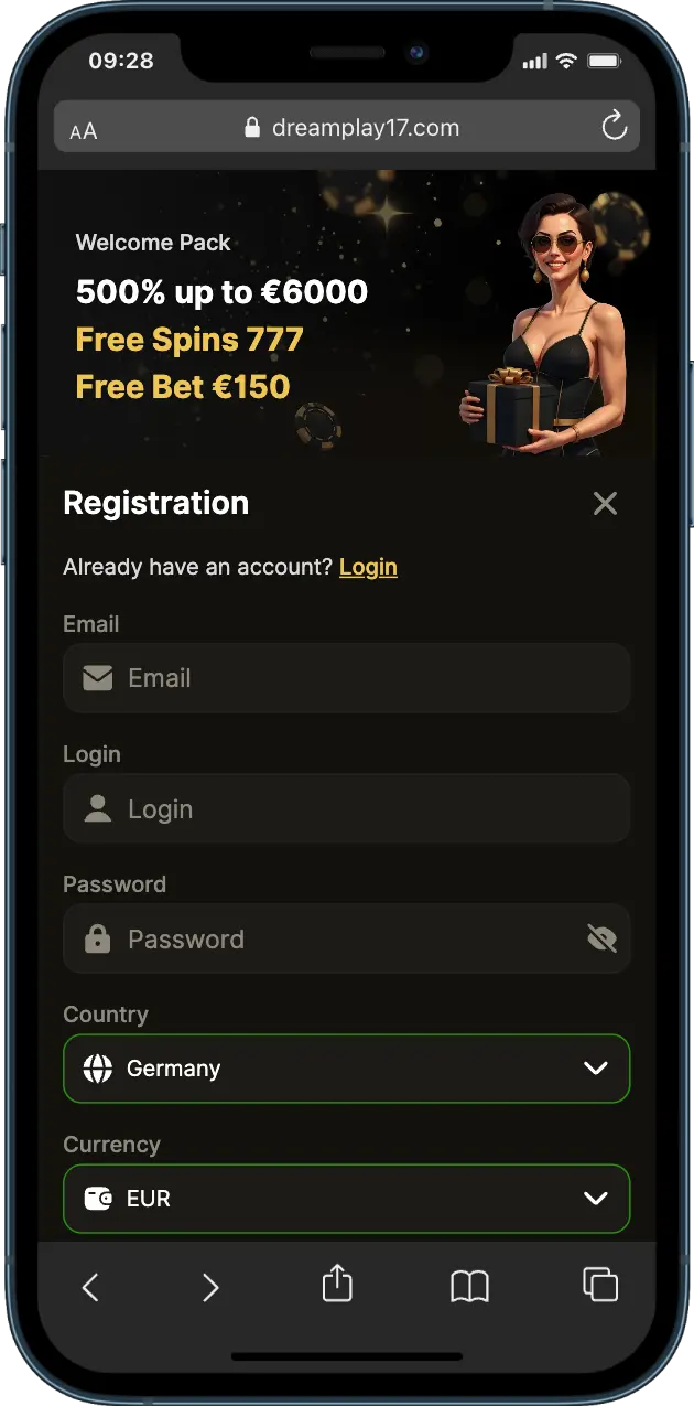 DreamPlay Casino Registo