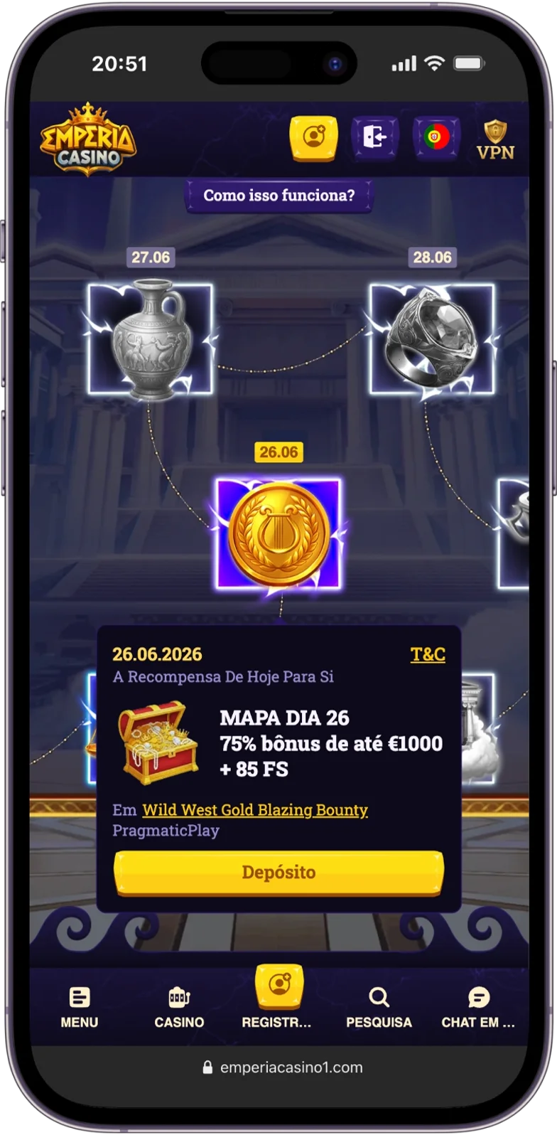 Mapa de Bónus do Emperia Casino