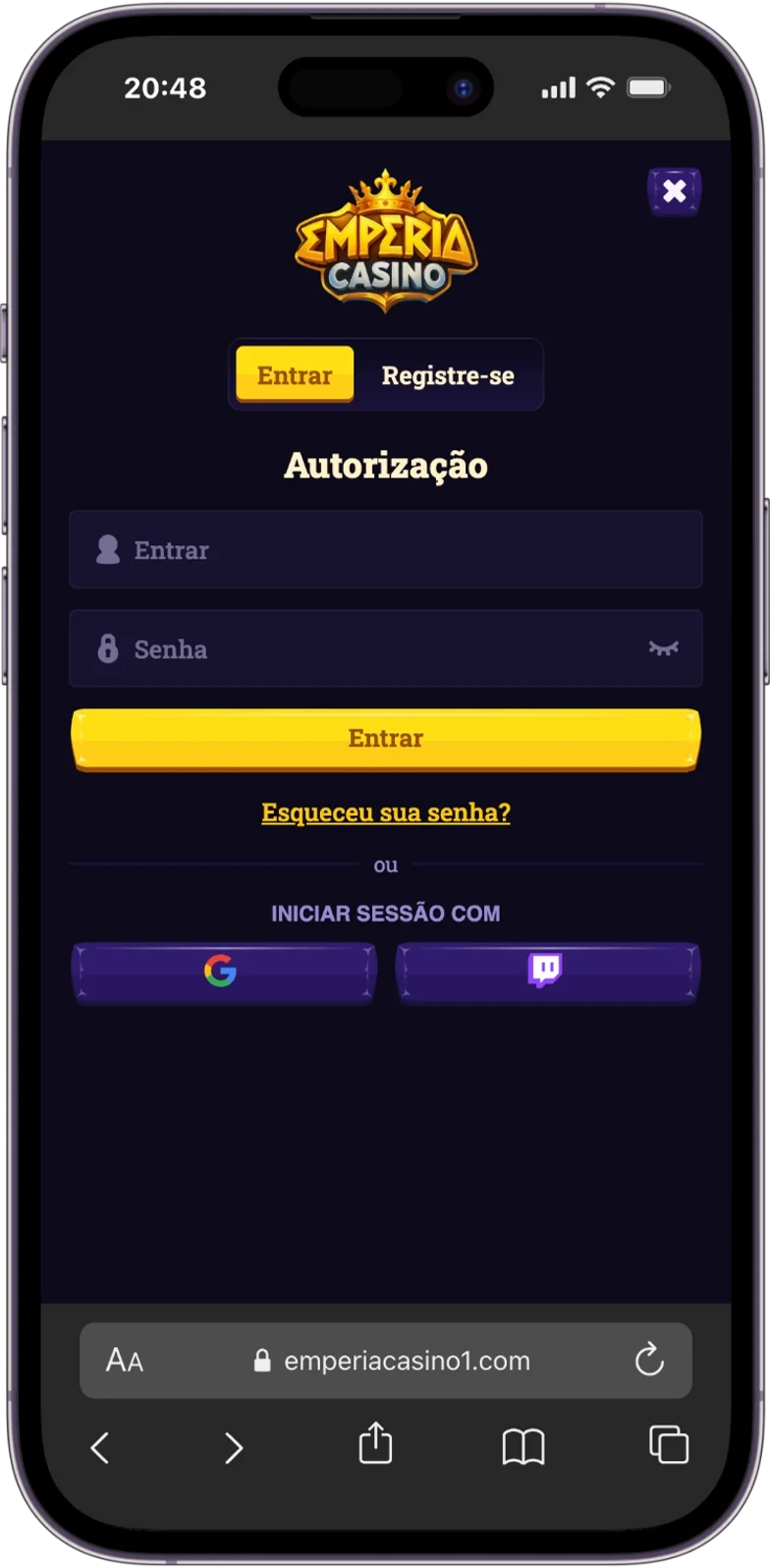 Iniciar sessão do Emperia Casino