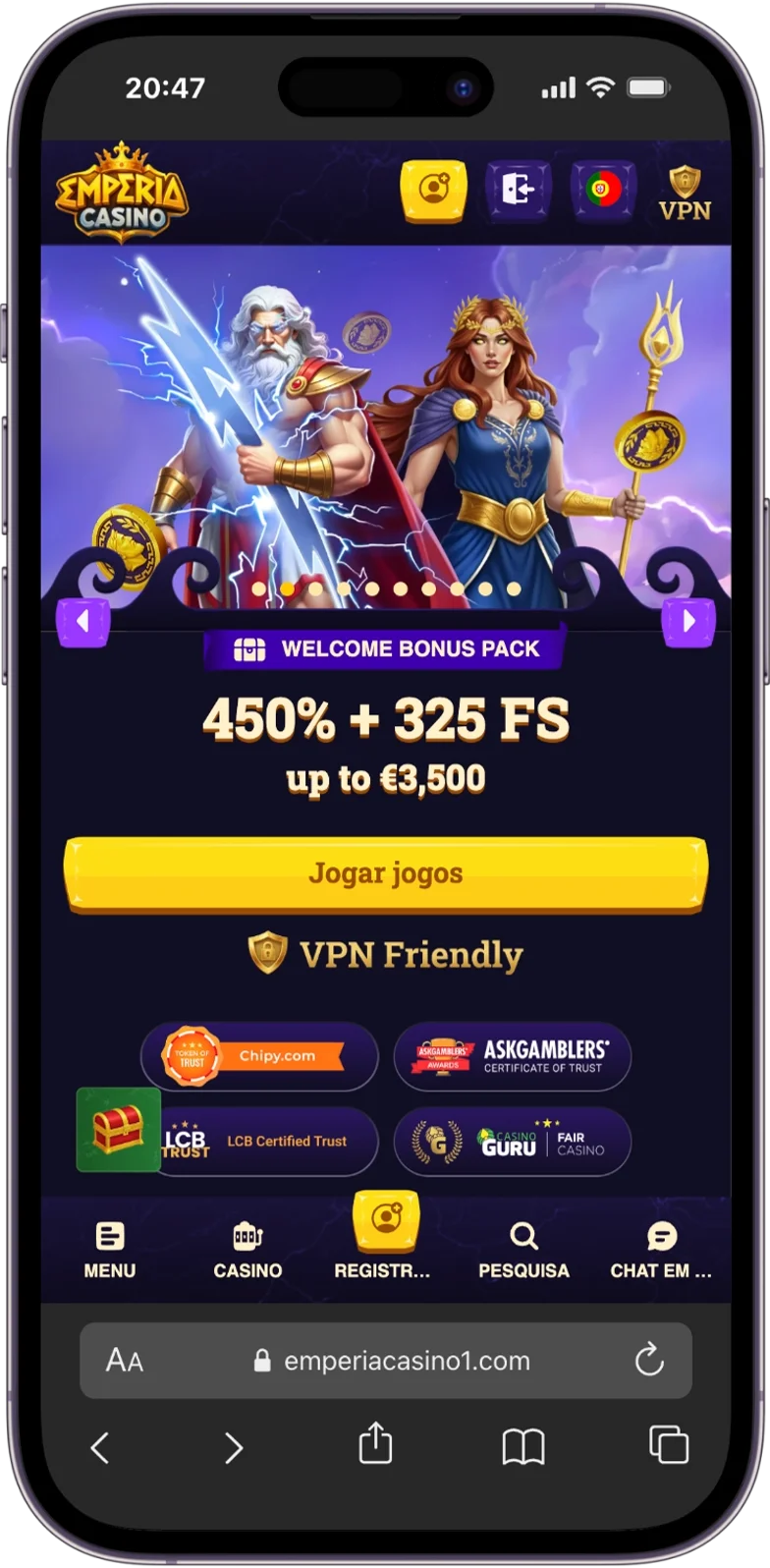 Site oficial do Emperia Casino