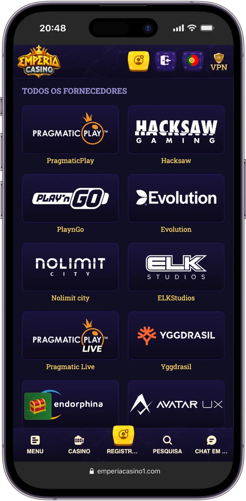 Fornecedores do Emperia Casino