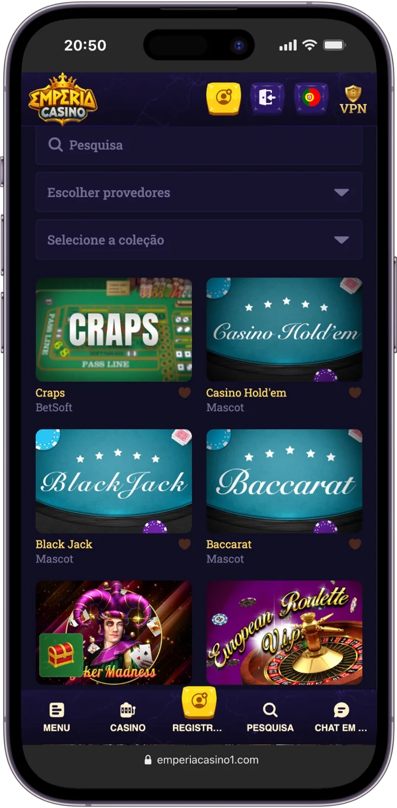 Jogos de Mesa do Emperia Casino