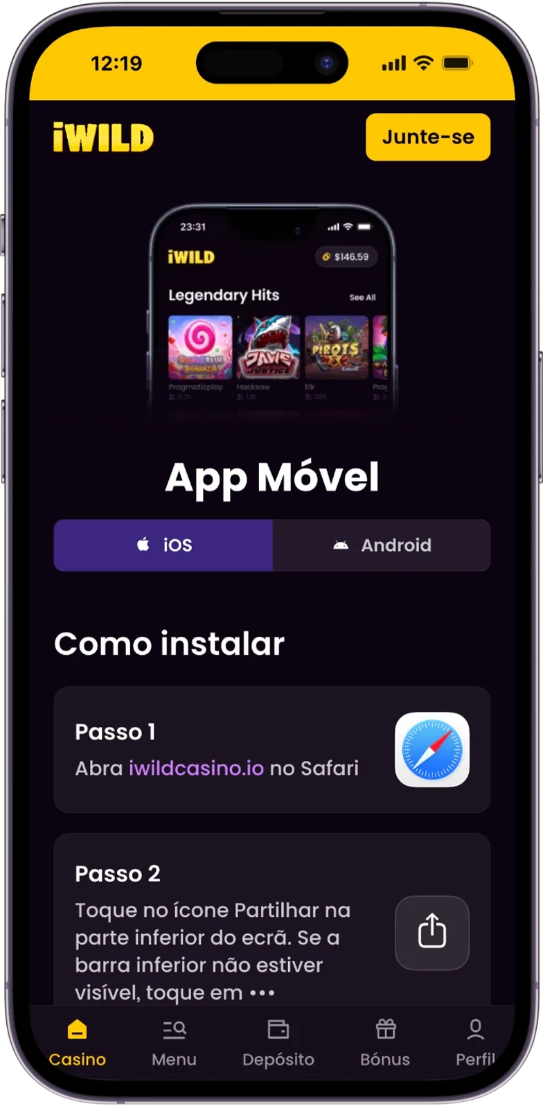 Aplicação Móvel do iWild Casino