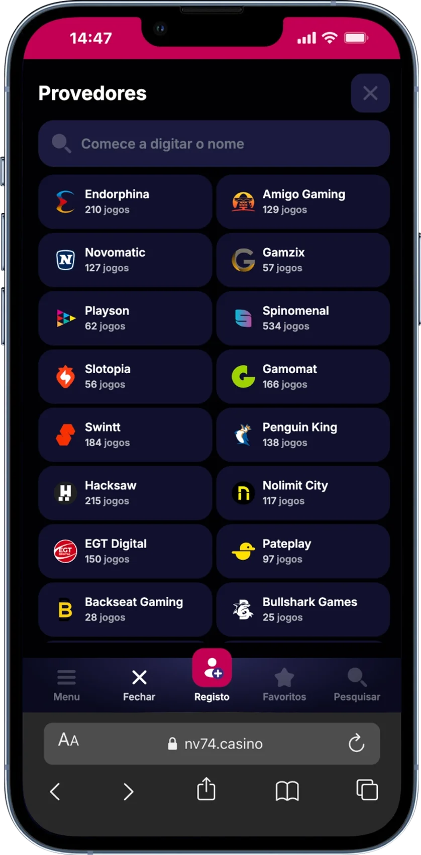 NV Casino Fornecedores