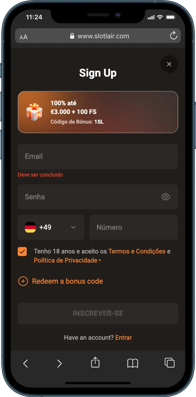 SlotLair Casino registo