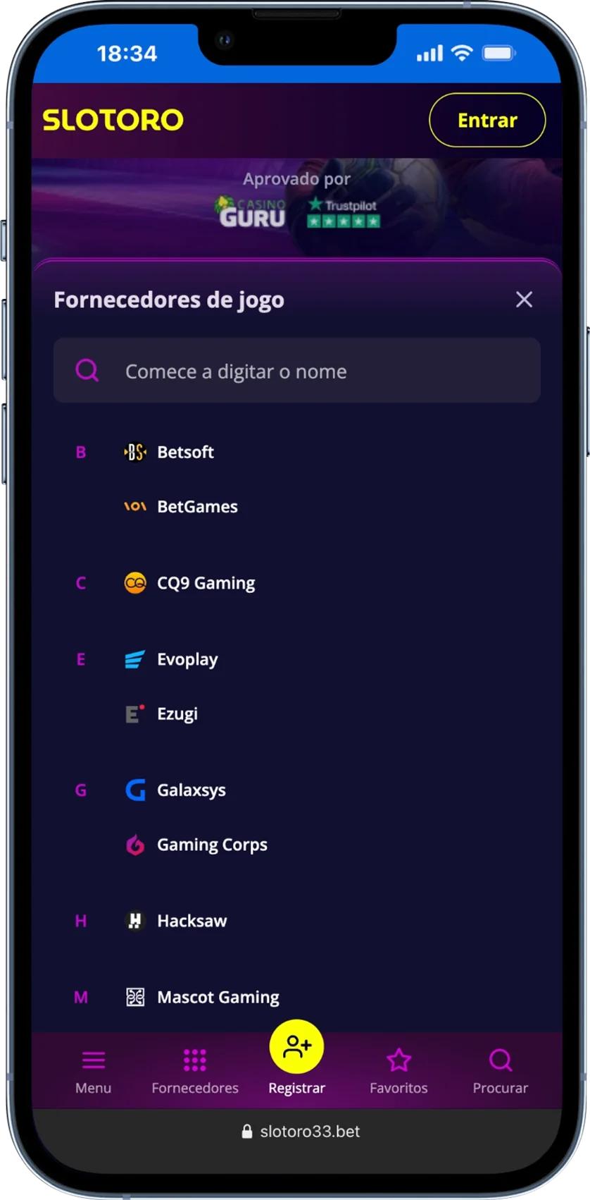 Slotoro PT Casino Fornecedores de software