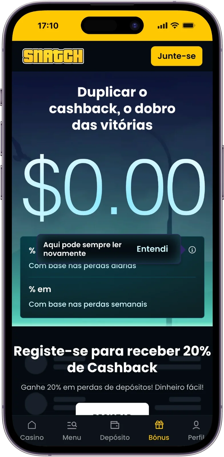 Cashback do Snatch Casino