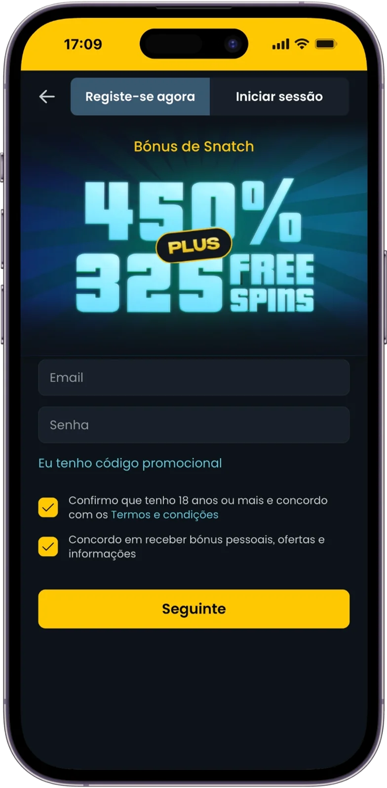 Registo do Snatch Casino