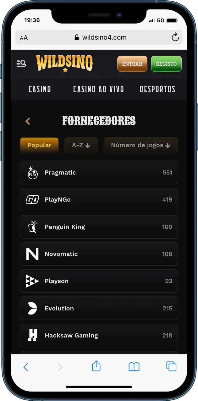 Wildsino Casino Fornecedores de software